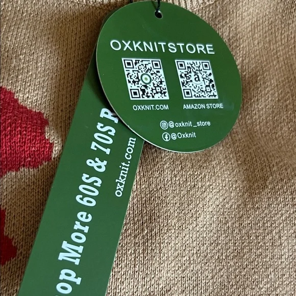 Women’s Tan Crewneck Sweater with Red Floral Motif - Unbranded - Picture 5 of 5